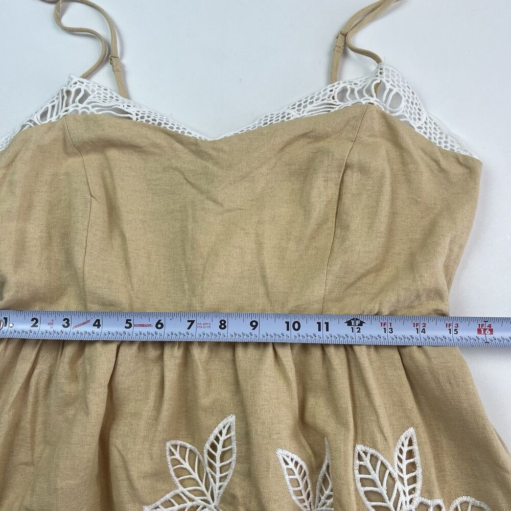 Caroline Constas Linen Midi Dress L Crochet Lace Trim Resort Coastal Boho Chic - Picture 9 of 15